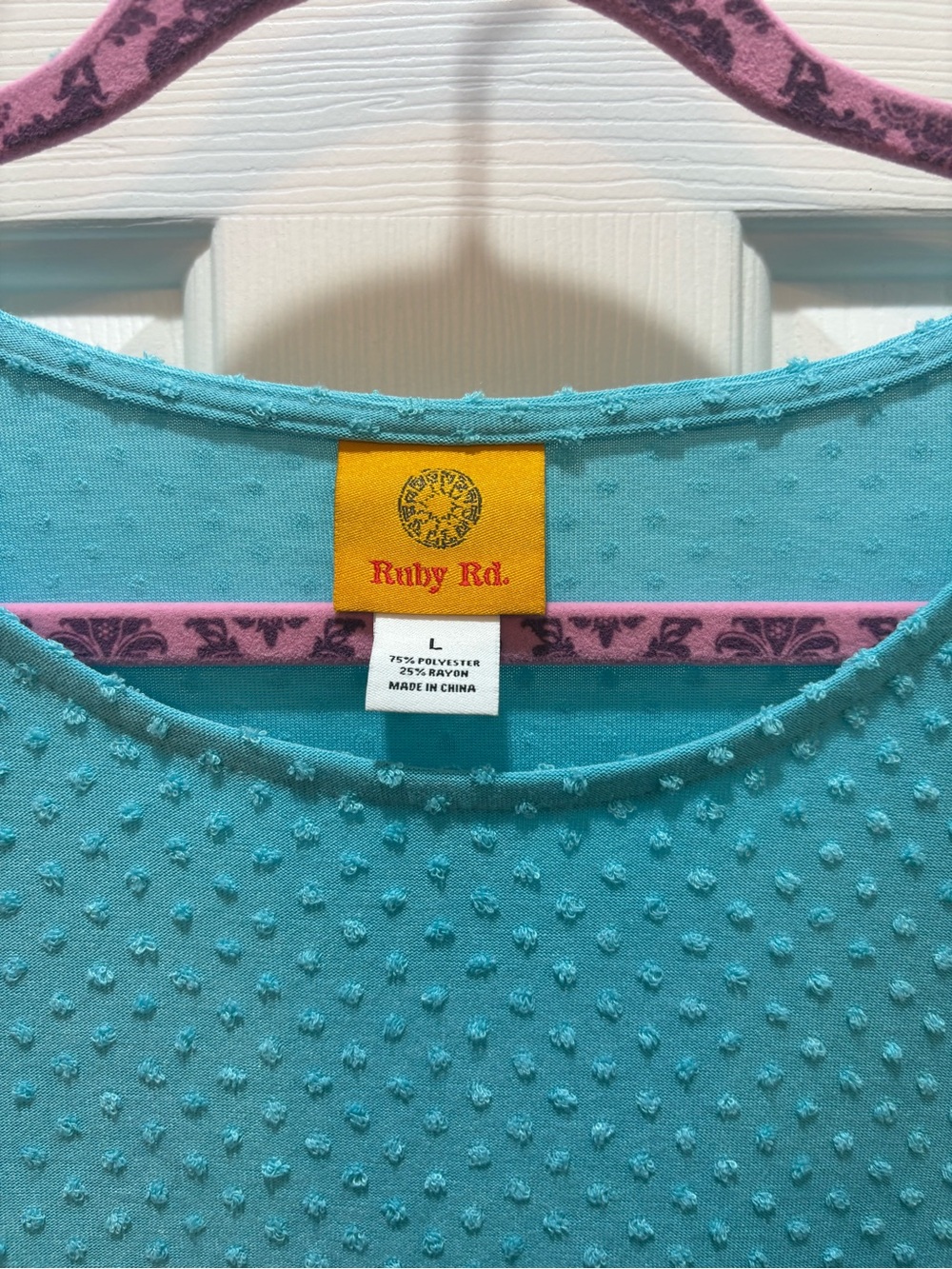 Ruby Rd. Large Women's Teal Textured Ruffle Sleeve Top - Picture 4 of 16